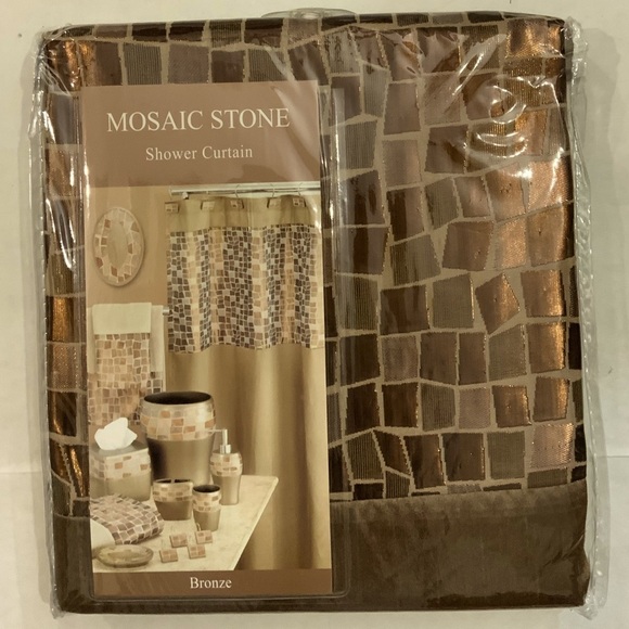 Mosaic Bathroom Set Curtain Hooks Soap Dispenser Toothbrush Holder 4 PC Set - Picture 12 of 15